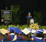 Shelby Dorr giving convocation speech