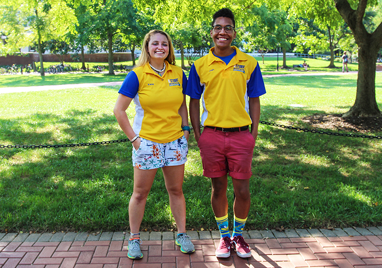 Katie Manta and Josh Lewis smile on the UD campus