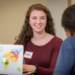 UD senior Rebekah Schrier speaks with a high school student enrolled in the School Offense Diversion Program at the Delaware Center for Justice