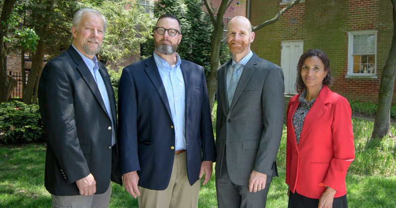 Honored with the 2019 Excellence in Teaching Awards are, from left, Rob Palkovitz, William Lewis, Jack Puleo and Flora Poindexter