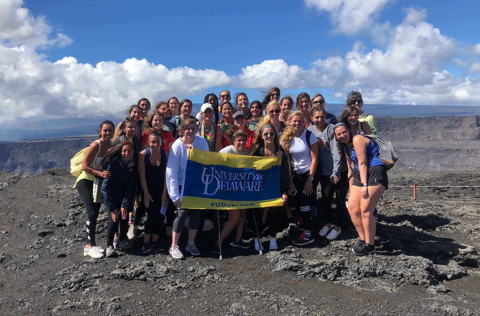 Students attend a field trip to Volcanoes National Park in Hawaii.