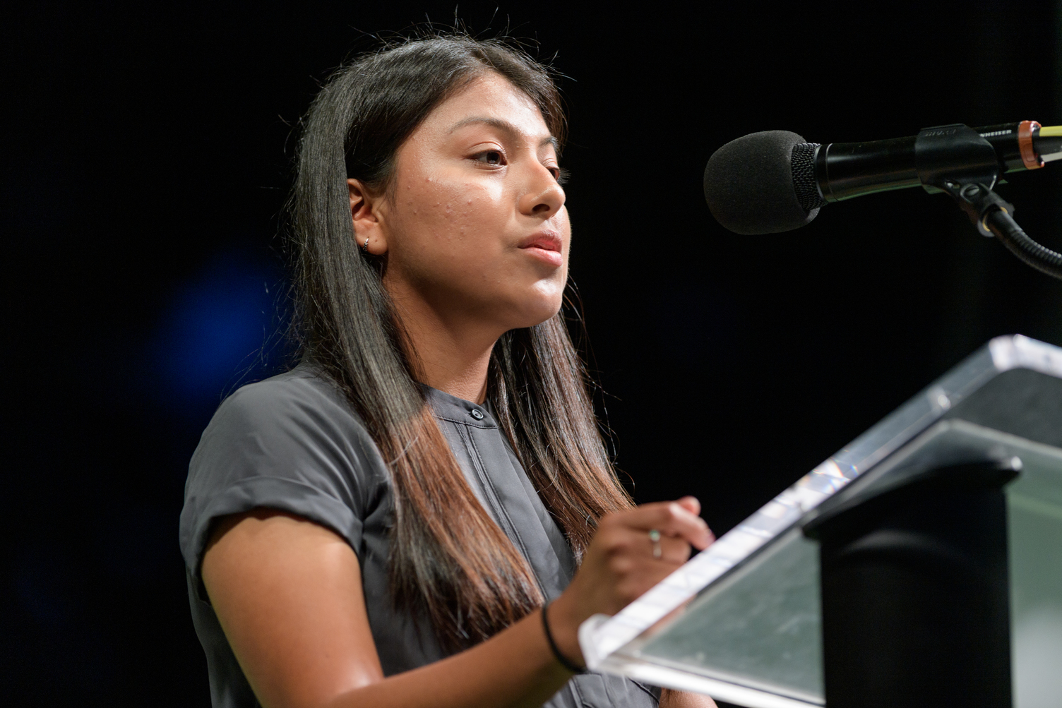 Saray Lopez speaking at the Twilight Induction Ceremony