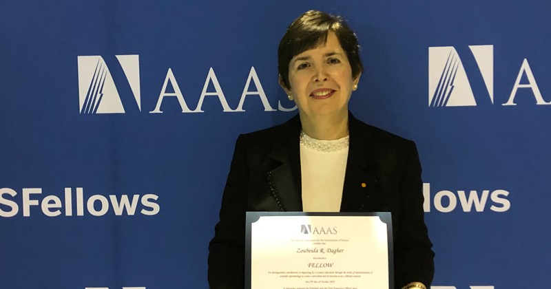 Zoubeida R. Dagher accepts certificate from the American Association for the Advancement of Science for her distinguished contributions to improving kindergarten-through-12th grade science education.