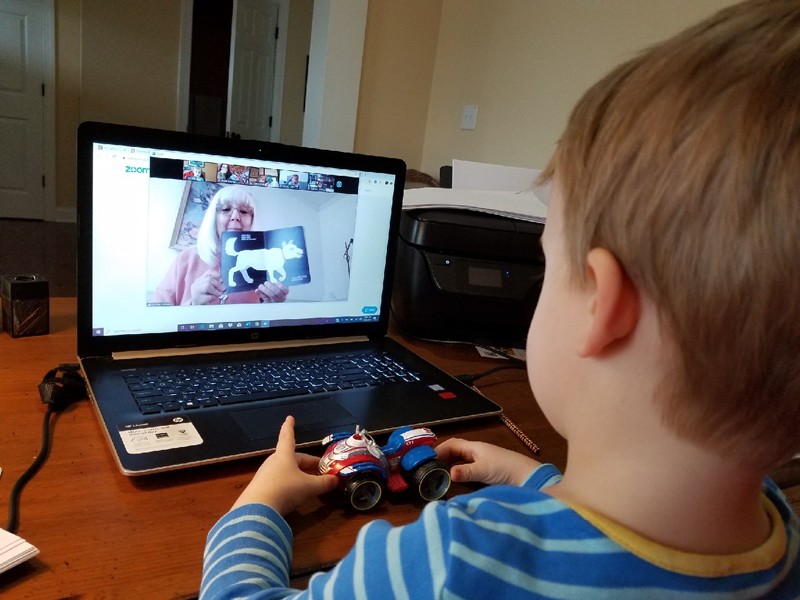 Teachers and students of UD’s Lab School hold class using the videoconferencing app Zoom