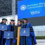 Hooding ceremony for 2020 and 2021 Doctoral Candidates, held on May 27th, 2021 in Delaware Stadium under the direction of UD President Dennis Assanis and Lou Rossi, Dean of the Graduate College and Vice Provost for Graduate and Professional Education.