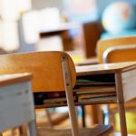 Desk in school classroom