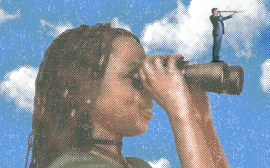 Illustration of young Black girl looking through binoculars