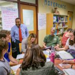 Staff from UD’s Professional Development Center for Educators (PDCE) engage in a professional development session with math teachers from several schools at Talley Middle School in Wilmington, Delaware.