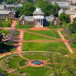 Aerial view of South Green with Memorial Hall in the background