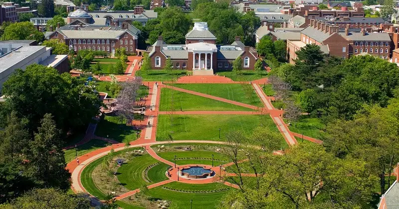 Aerial view of South Green with Memorial Hall in the background