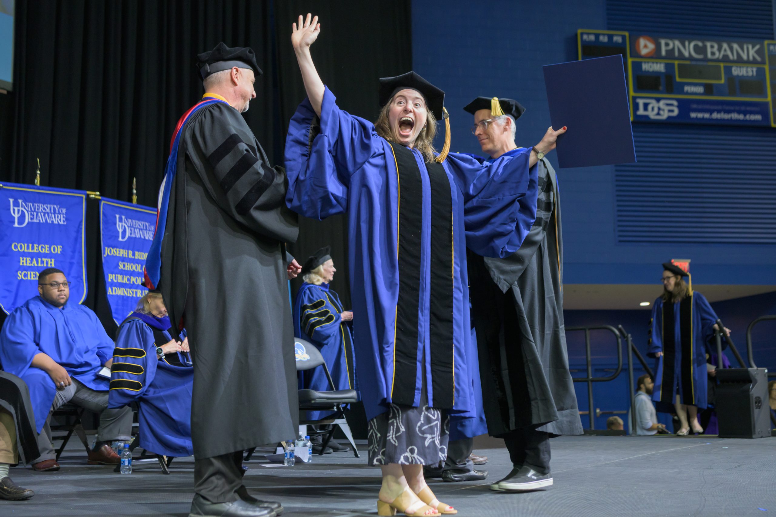 The 2023 University of Delaware Doctoral Hooding Ceremony was held on May 25 at the Bob Carpenter Center. The Hooding Ceremony recognizes students who have achieved the highest academic degree — the doctorate — it is often a moment of great joy.
