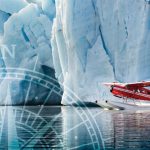 Water plane in water in front of glacier in Alaska