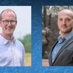 Kyle Davis (left), assistant professor of geography and spatial sciences and plant and soil sciences, and Kenneth Shores, assistant professor in the School of Education, are the 2023 Gerard J. Mangone Young Scholars in recognition of being promising faculty and accomplished work as researchers by the University of Delaware’s Francis Alison Society.