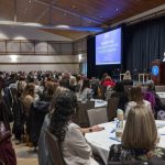 Alison Travers, assistant director of the Delaware Academy for School Leadership in CEHD’s School Success Center, welcomes nearly 400 educators to the Women Leading Delaware Education Conference.