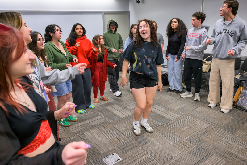 Students from all disciplines and majors across campus can participate in one of the many (7+) a cappella groups who perform on campus, in the region and, occasionally, even compete nationally. Pictured: The "Deltones" practicing in Trabant University Center. Founded over 30 years ago, the Deltones motto is "friends first, singers second" and members have chance to sing a solo of their choosing starting their second semester in the group.