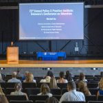 Alison Travers, assistant director of the Delaware Academy for School Leadership in the College of Education and Human Development’s School Success Center, welcomes educators, state leaders and policy makers to the 23rd annual Policy and Practice Institute.