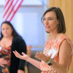 Delaware Conference on Public Education held at Dover High School in Dover, DE. Pictured: Breakout session on collaborative reading and research-based professional learning taught by Elizabeth Farley-Ripple, associate professor in the School of Education and director of the Partnership for Public Education at the University of Delaware; and Kati Tilley, Graduate Research Assistant at the University of Delaware.