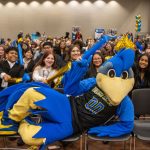 Students at the conference enjoyed a UD pep rally with a guest appearance from YoUDee.
