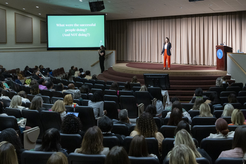 Julia Korn, founder of the Women’s Leadership Accelerator, delivers the keynote address at the eighth annual Women Leading Delaware Education Conference.