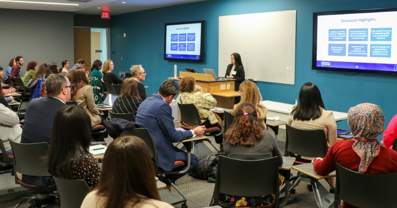 A student presents research at the 2025 Steele Symposium.