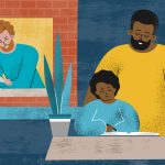 Illustration of two fathers with their children.