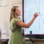 With a new federal grant, UD Associate Professor Lynsey Gibbons and her team will study teacher coaching in mathematics education. Here, Kaitlyn Hand, a graduate of UD’s elementary and middle school teacher education program, teaches math at Fred Fifer III Middle School in Camden, Delaware.