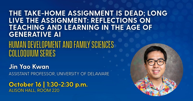 Assistant Professor Jin Yao Kwan will give a colloquium on teaching and learning in the age of generative AI on October 16, 2026.